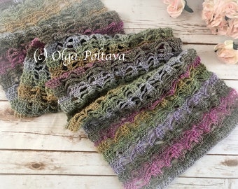 Crochet Pattern, Lacy Scarf in Variegated Colors, Crochet Pattern for Scarf, Wrap, Instant PDF Download