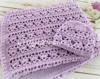 Lilacs in Bloom Baby Set, Crochet Baby Blanket and Hat Patterns, Baby Afghan and Beanie Crochet Patterns , Instant PDF Download
