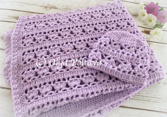 Lilacs in Bloom Baby Set, Crochet Baby Blanket and Hat Patterns, Baby Afghan and Beanie Crochet Patterns , Instant PDF Download