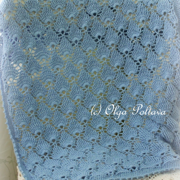 Blue Lace Baby Blanket Crochet Pattern, Summer Newborn Afghan Pattern, Instant PDF Download