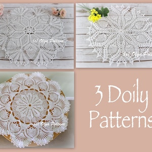 Three Pineapple Doily Patterns, 3 Crochet Doily Patterns, Table Topper, Written Crochet Pattern, Instant PDF Download image 1