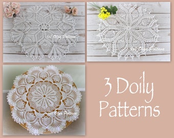 Three Pineapple Doily Patterns, 3 Crochet Doily Patterns, Table Topper, Written Crochet Pattern, Instant PDF Download