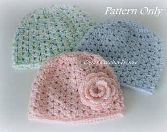 Crochet Baby Hat Pattern, Size 3 -6 Months, Very Detailed Pattern in PDF Format, Instant Download