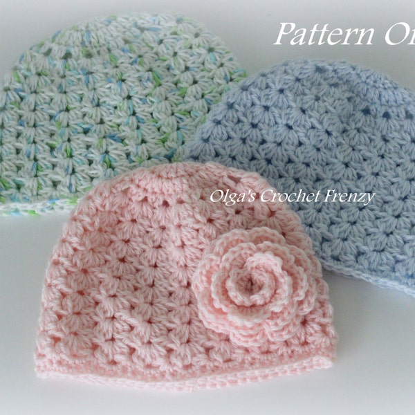 Crochet Baby Hat Pattern, Size 3 -6 Months, Very Detailed Pattern in PDF Format, Instant Download