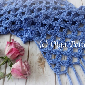 Crochet Pattern, Lace Scarf with Clusters Design, Crochet Scarf for Women and Girls, Easy Crochet Pattern, image 1