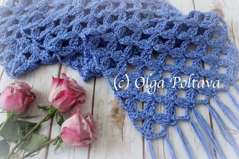 Crochet Pattern, Lace Scarf with Clusters Design, Crochet Scarf for Women and Girls, Easy Crochet Pattern, image 1