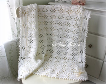 White Lace Baby Blanket Crochet Pattern, Baby Afghan, Baby Christening Shawl, Easy Crochet Pattern