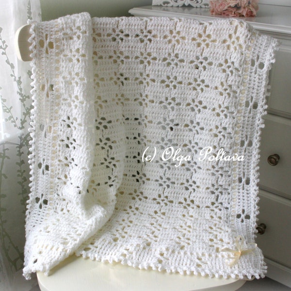 White Lace Baby Blanket Crochet Pattern, Baby Afghan, Baby Christening Shawl, Easy Crochet Pattern