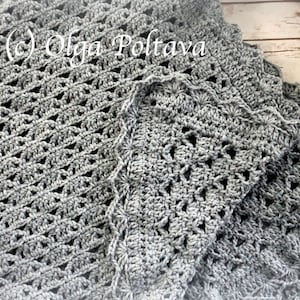 Crochet Pattern, Lacy Baby Blanket, Lace Baby Afghan, Gray Baby Blanket Made with Pound of Love Yarn, Instant PDF Download