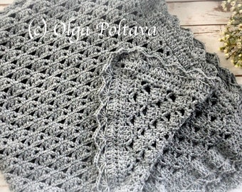 Crochet Pattern, Lacy Baby Blanket, Lace Baby Afghan, Gray Baby Blanket Made with Pound of Love Yarn, Instant PDF Download