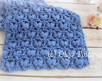 Crochet Pattern, Lace Scarf with Puff Stitches, Crochet Scarf for Women and Girls, Easy Crochet Pattern, Instant PDF Download