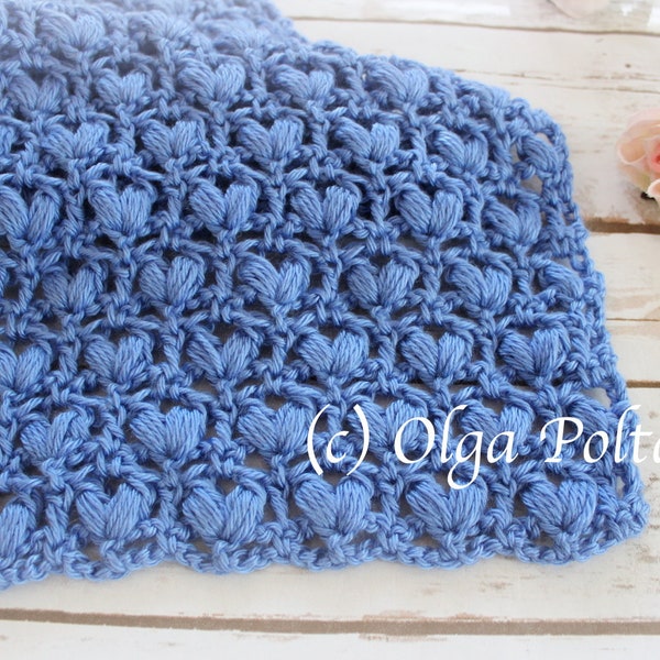 Crochet Pattern, Lace Scarf with Puff Stitches, Crochet Scarf for Women and Girls, Easy Crochet Pattern, Instant PDF Download