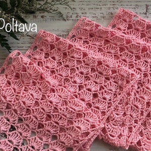Crochet Pattern, Lacy Spring Summer Scarf with Treble Shells, Easy Crochet Pattern, Instant PDF Download