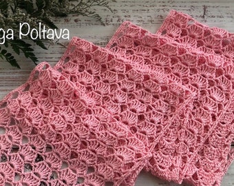 Crochet Pattern, Lacy Spring Summer Scarf with Treble Shells, Easy Crochet Pattern, Instant PDF Download
