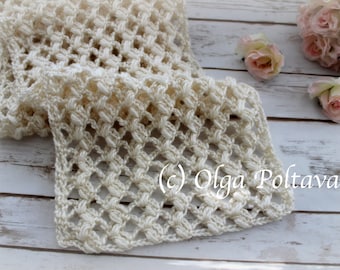 Crochet Pattern, Crochet Lace Puff Stitch Scarf, Crochet Lace Scarf Pattern by Olga Poltava, Instant PDF Download