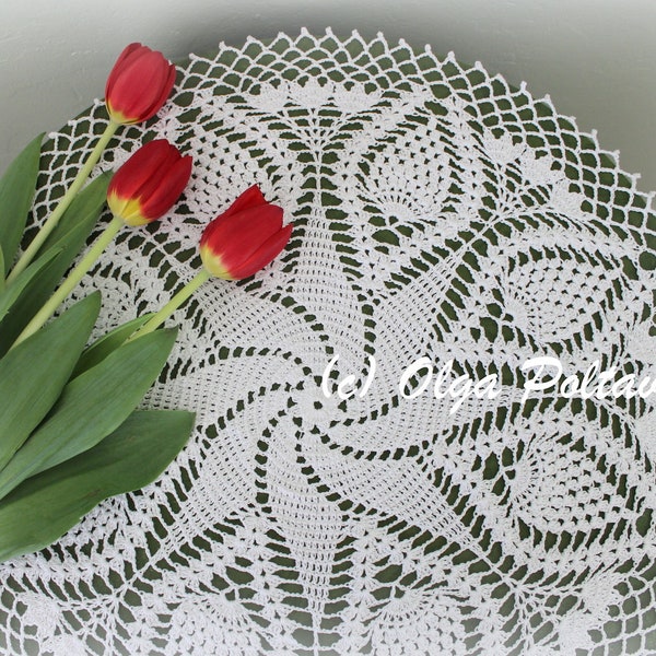 Crochet Pattern, Swirl and Pineapples Big Round Doily, 19 Inches Doily, Written Crochet Pattern by Olga Poltava, Instant PDF Download