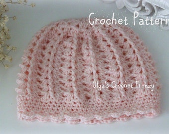 Pink Baby Hat Crochet Pattern, Beginner Skill Level, Size 3-6 Months, Easy to Make, Instant PDF Download