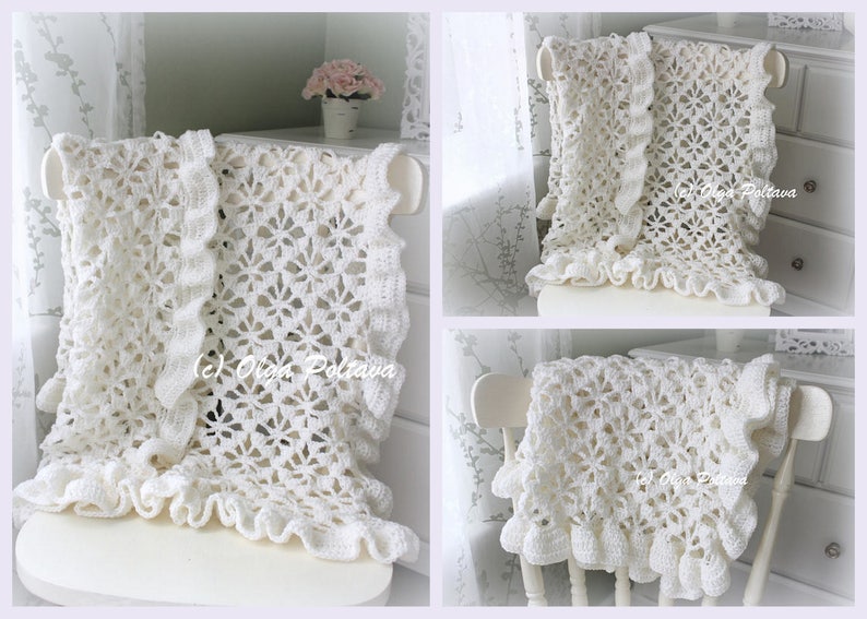 White Spider Lace Baby Blanket With Ruffled Trim Crochet Etsy Norway