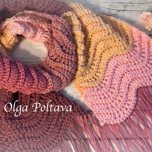Crochet Pattern Ribbed Ripple Scarf Easy Crochet Scarf Etsy
