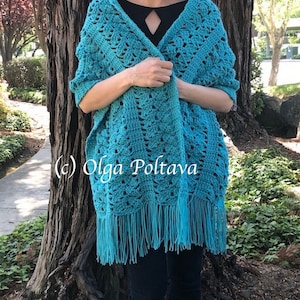 Crochet Pattern, Cozy Lacy Shawl, Lacy Leaves Shawl, Lacy Wrap, Easy Crochet Pattern by Olga Poltava, Instant PDF Download image 1