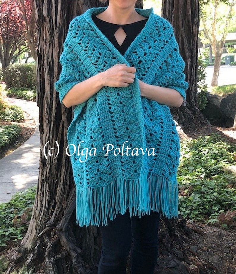 Crochet Pattern, Cozy Lacy Shawl, Lacy Leaves Shawl, Lacy Wrap, Easy Crochet Pattern by Olga Poltava, Instant PDF Download image 1