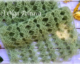 Crochet Pattern, Lacy Ripple Mohair Scarf Crochet Pattern by Olga Poltava, Instant PDF Download