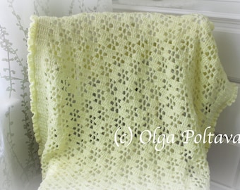 Crochet Pattern, Buttercups Baby Lace Blanket With Ruffled Trim, Lacy Baby Afghan Pattern, Easy Crochet Pattern, Instant PDF Download