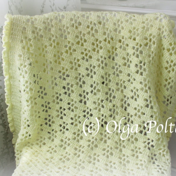 Crochet Pattern, Buttercups Baby Lace Blanket With Ruffled Trim, Lacy Baby Afghan Pattern, Easy Crochet Pattern, Instant PDF Download