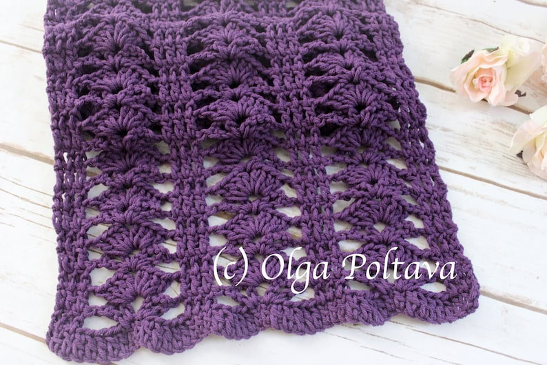 Crochet Pattern, Easy Crochet Lace Scarf, Very Easy Pattern for a Scarf by Olga Poltava, Instant PDF Download image 1