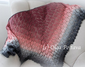 Crochet Pattern, Lacy Leaves Shawl Pattern, Light Weight, Prayer Shawl, Triangular Scarf by Olga Poltava, Instant PDF Download