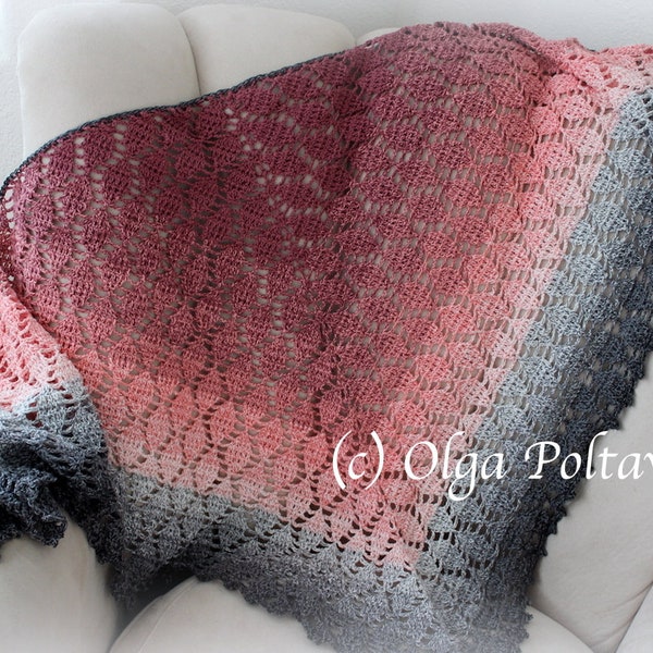 Crochet Pattern, Lacy Leaves Shawl Pattern, Light Weight, Prayer Shawl, Triangular Scarf by Olga Poltava, Instant PDF Download