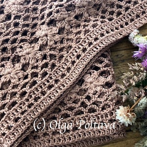 Crochet Pattern, Summer Wildflowers Lacy Scarf, Lightweight Cotton Yarn Summer Scarf, Shawl, Crochet Pattern, Instant PDF Download