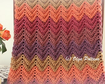 Hello Fall Ripple Lapghan, Afghan, Baby Blanket, Any Size, Caron Big Cakes Yarn, Crochet PDF Pattern