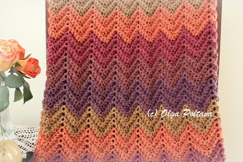 Hello Fall Ripple Lapghan, Afghan, Baby Blanket, Any Size, Caron Big Cakes Yarn, Crochet PDF Pattern image 1