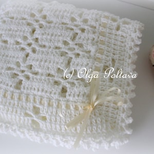 White Lace Baby Blanket Crochet Pattern, Baby Afghan, Baby Christening Shawl, Easy Crochet Pattern image 3