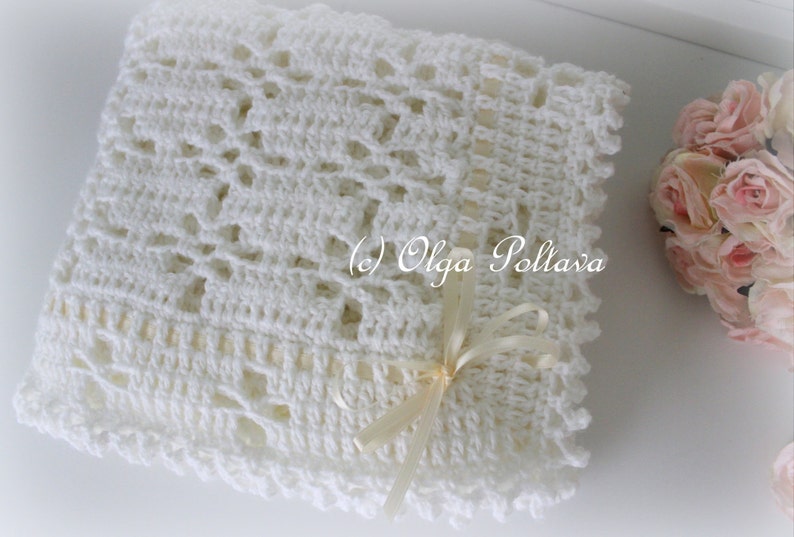 White Lace Baby Blanket Crochet Pattern, Baby Afghan, Baby Christening Shawl, Easy Crochet Pattern image 3