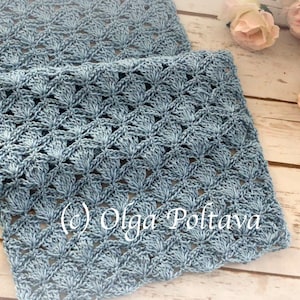 Crochet Pattern, Lacy Scarf with Treble Shells and Chains, Easy Crochet Pattern by Olga Poltava, Instant PDF Download