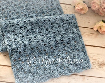 Modèle au crochet, écharpe en dentelle avec triples coquillages et chaînes, modèle au crochet facile par Olga Poltava, téléchargement PDF instantané