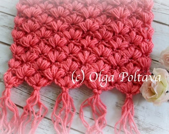 Crochet Pattern, Warm Crochet Scarf with Puff Stitch Design, Easy Crochet Pattern, Instant PDF Download