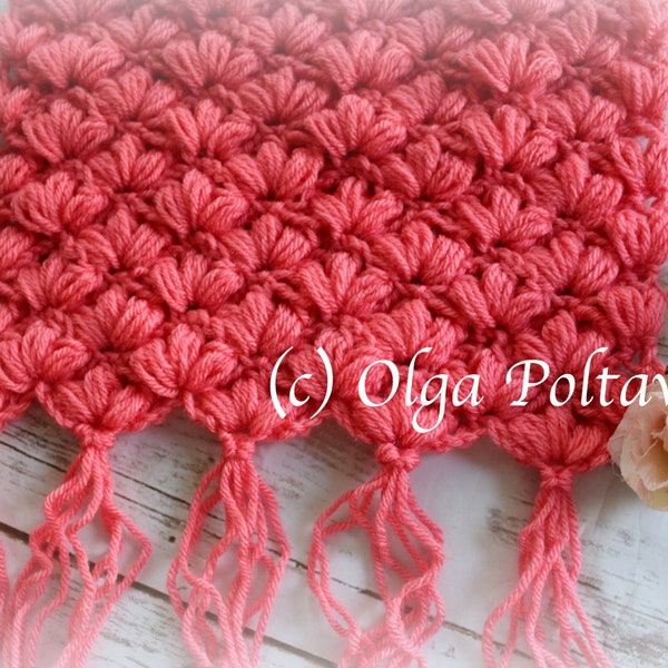 Crochet Pattern, Warm Crochet Scarf with Puff Stitch Design, Easy Crochet Pattern, Instant PDF Download