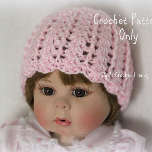 Baby Girl Hat Crochet Pattern, Beginner Skill Level, Size 0-3 Months, Crochet Shells Pattern , Quick to Make, Instant PDF Download