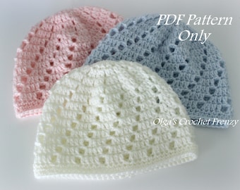 Baby Beanie Hat Crochet Pattern, Beginner Skill Level, Size 0-3 Months, For Boys and Girls, Quick to Make, Instant PDF Download