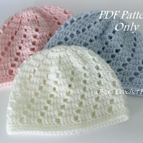 Baby Beanie Hat Crochet Pattern, Beginner Skill Level, Size 0-3 Months, For Boys and Girls, Quick to Make, Instant PDF Download