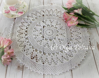 Crochet Doily Pattern, Alina Doily by Olga Poltava, Crochet Lace Round Doily 16 Inches Across, Easy Written Crochet Pattern