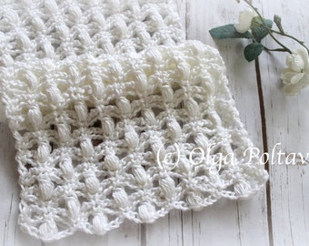 Crochet Pattern, Crochet Lace Puff Stitch Scarf, Lacy Scarf Crochet Pattern, Instant PDF Download