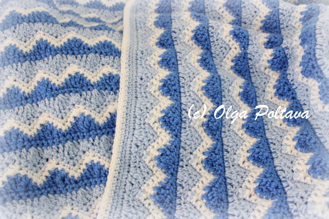 青と白の波模様のブランケット、ハンドメイド 青と白の波模様のブランケット、ハンドメイド 青と白の波模様の