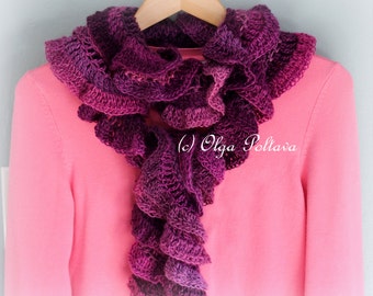 Petunia Ruffled Scarf Crochet Pattern, Crochet Scarf Pattern, Very Easy, Instant PDF Download