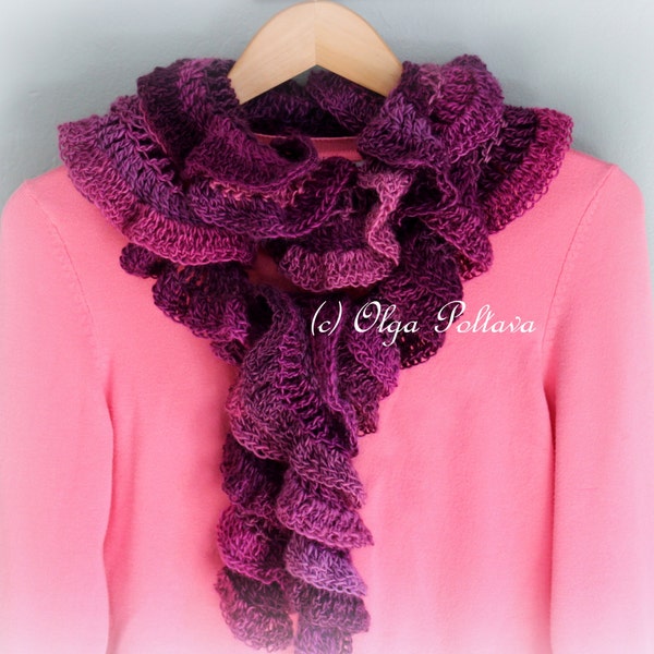 Petunia Ruffled Scarf Crochet Pattern, Crochet Scarf Pattern, Very Easy, Instant PDF Download