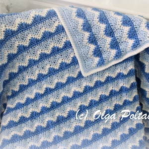 Crochet Pattern, Ocean Waves Afghan, Blue and White Crochet Blanket, Throw, Baby Blanket, Any Size, Instant PDF Download