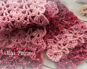 Crochet Patten, Bulky Lacy Scarf, Bulky Shells and V-stitches Crochet Scarf, Easy Crochet Pattern by Olga Poltava, Instant PDF Download